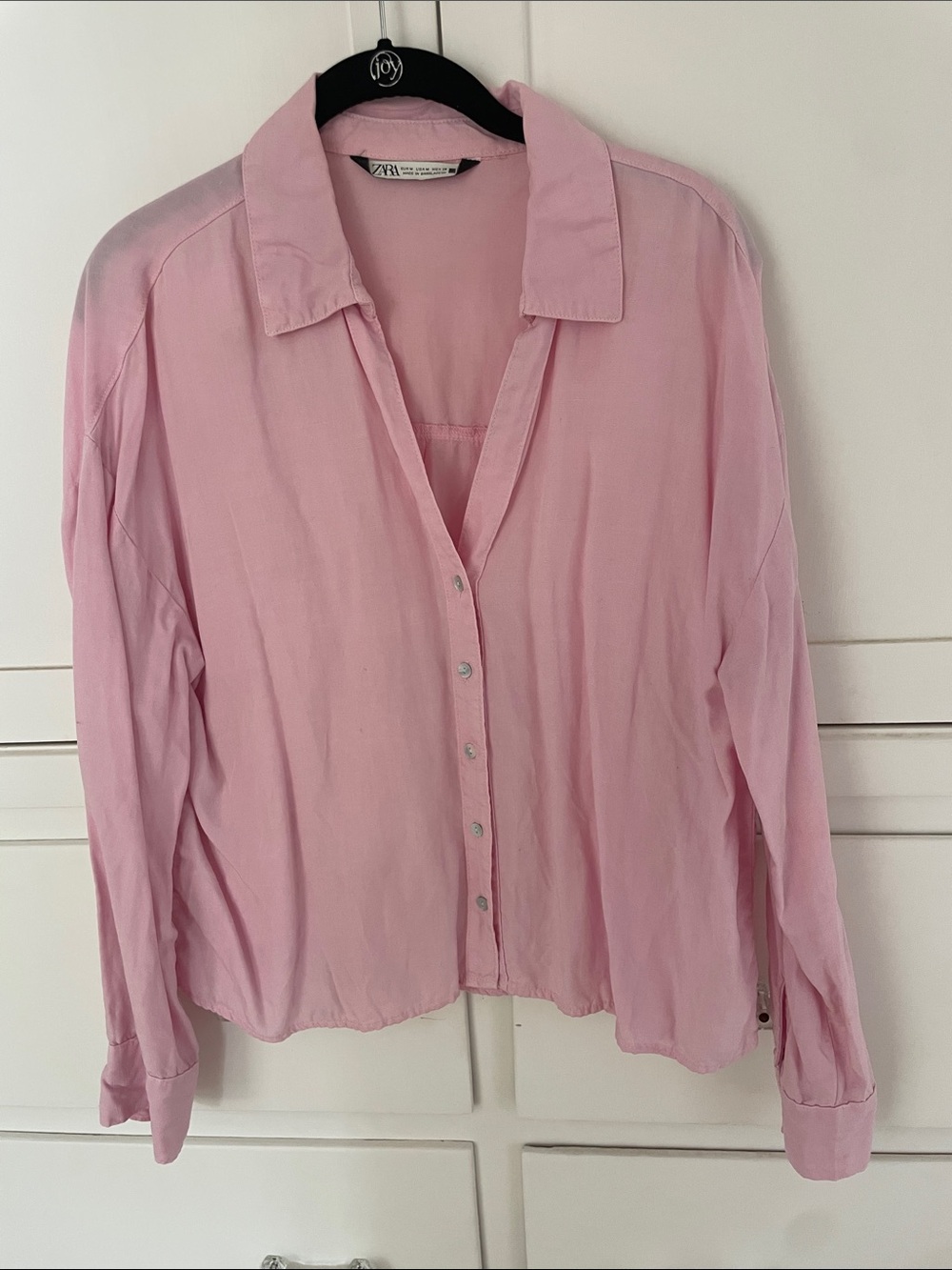 Zara Light Pink Button-Front Long Sleeve Blouse